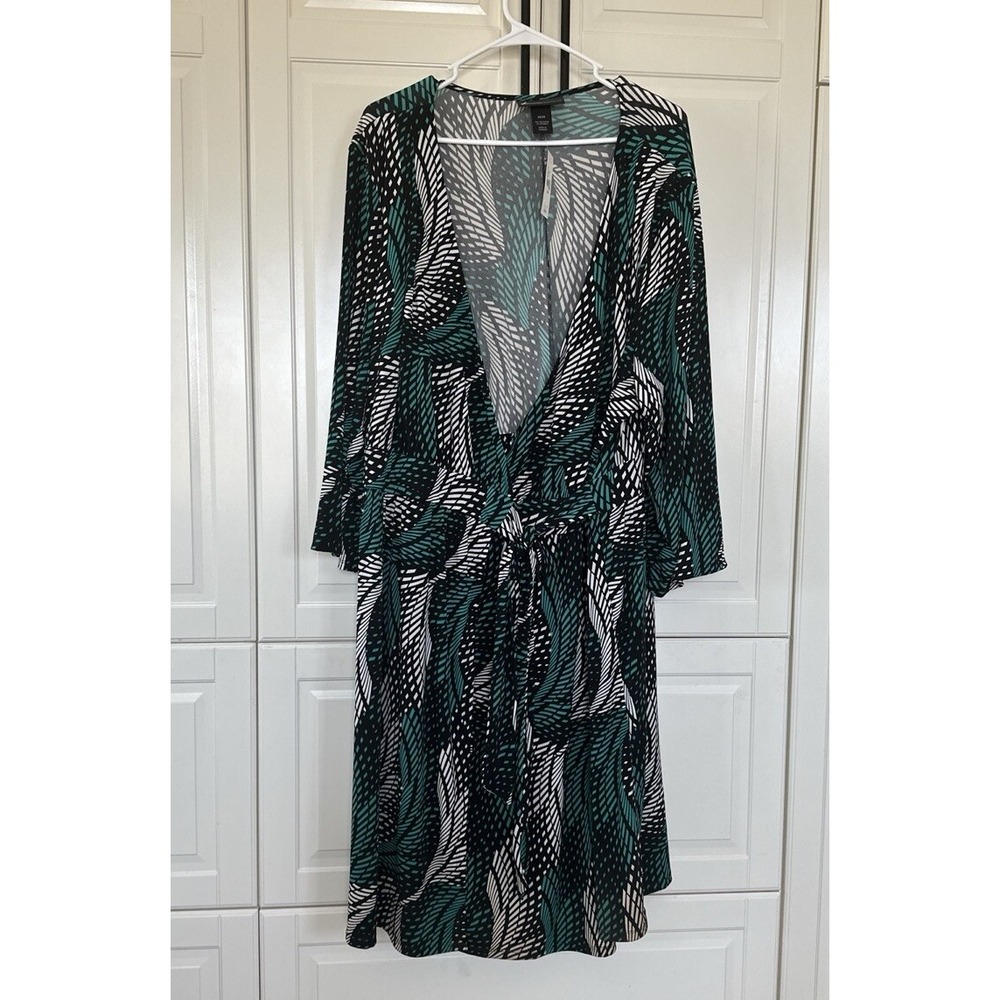 Lane Bryant 3/4 Sleeve Wrap Dress-Size 26/28-Teal,Black,White-Church-Evenings